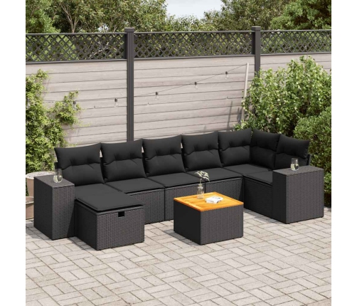 Set de sofás de jardín y cojines 8 piezas ratán sintético negro