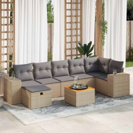 Set de sofás de jardín y cojines 8 piezas ratán sintético beige