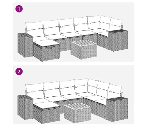 Set de sofás de jardín y cojines 8 piezas ratán sintético gris