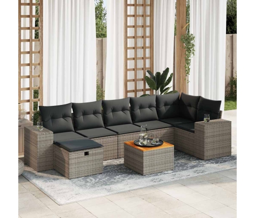 Set de sofás de jardín y cojines 8 piezas ratán sintético gris