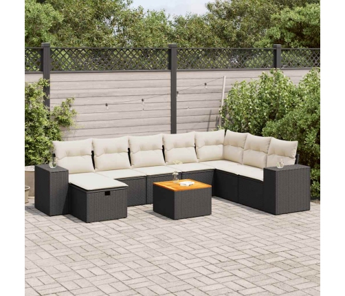 Set de sofás de jardín con cojines 9 pzas ratán sintético negro