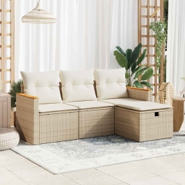 Juego de sofás jardín con cojines 4 pzas ratán sintético beige
