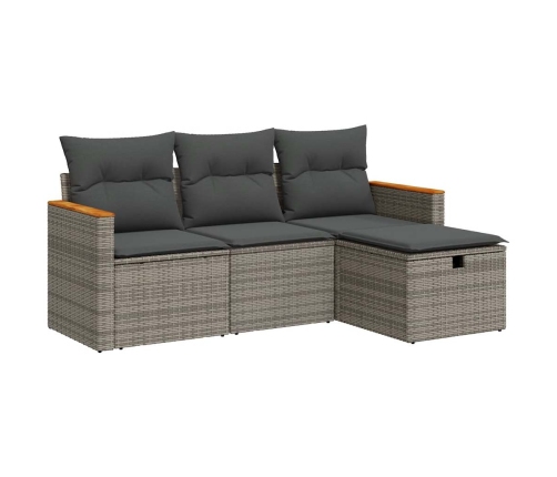 Set de sofás de jardín 4 pzas y cojines ratán sintético gris