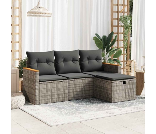 Set de sofás de jardín 4 pzas y cojines ratán sintético gris