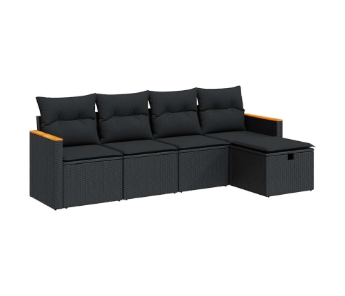 Set de muebles de jardín 5 pzas y cojines ratán sintético negro