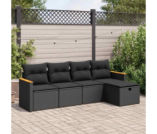 Set de muebles de jardín 5 pzas y cojines ratán sintético negro
