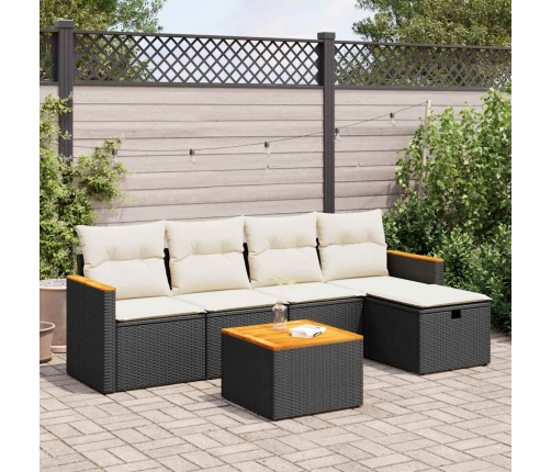 Set de sofás de jardín 6 piezas y cojines ratán sintético negro