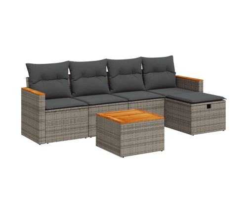 Set de muebles de jardín 6 pzas y cojines ratán sintético gris