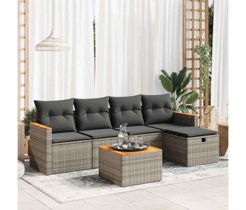 Set de muebles de jardín 6 pzas y cojines ratán sintético gris