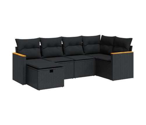 Set de sofás de jardín 6 piezas y cojines ratán sintético negro