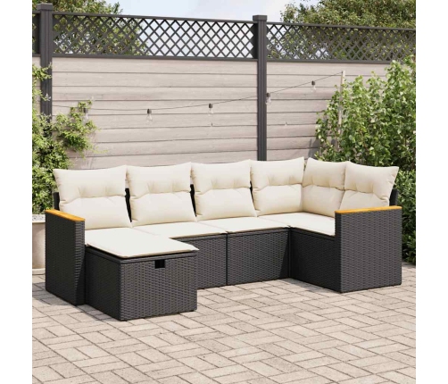 Set de sofás de jardín 6 piezas y cojines ratán sintético negro