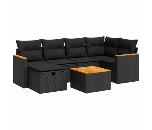 Set de sofás de jardín 7 pzas con cojines ratán sintético negro