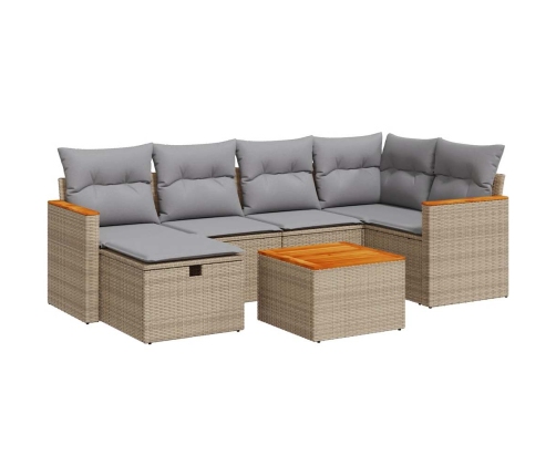 Set sofás de jardín 7 piezas y cojines ratán sintético beige