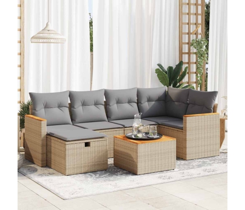 Set sofás de jardín 7 piezas y cojines ratán sintético beige