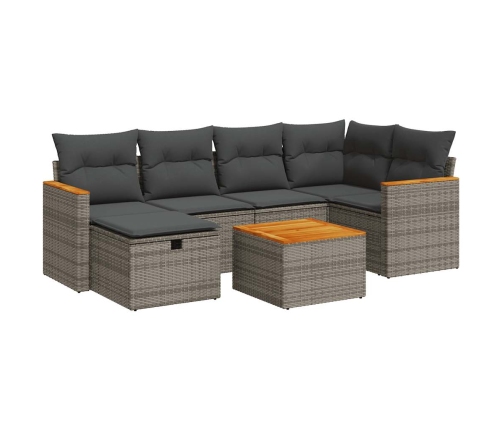 Set de sofás de jardín 7 pzas con cojines ratán sintético gris