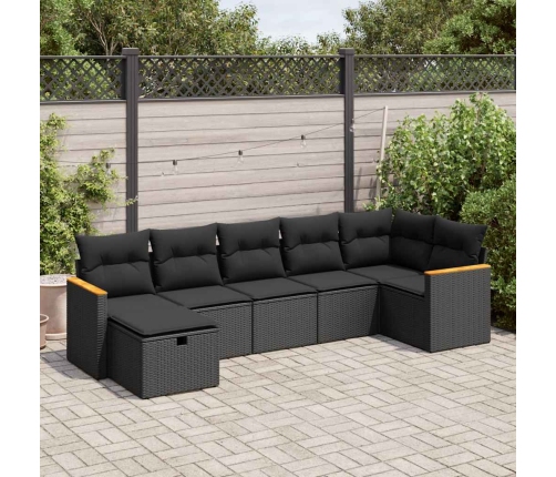 Set de sofás de jardín 7 pzas con cojines ratán sintético negro