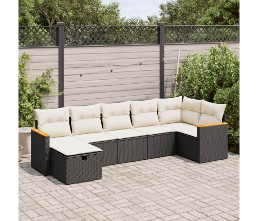 Set de sofás de jardín 7 pzas con cojines ratán sintético negro
