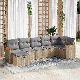 Set sofás de jardín 7 piezas y cojines ratán sintético beige