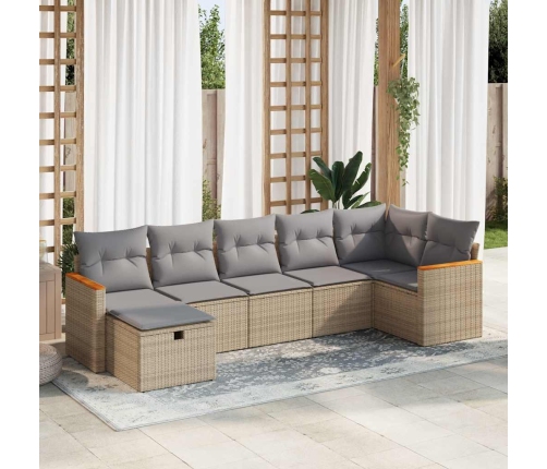 Set sofás de jardín 7 piezas y cojines ratán sintético beige
