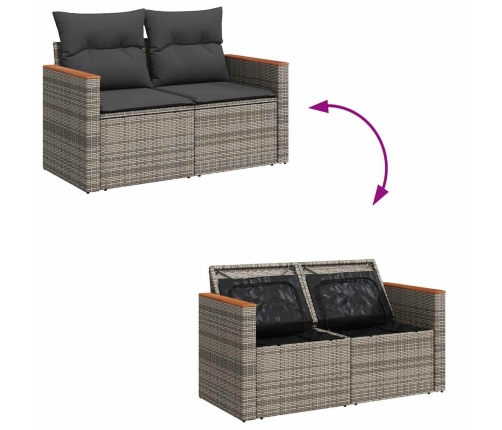 Set de sofás de jardín 7 pzas con cojines ratán sintético gris