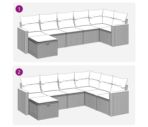 Set de sofás de jardín 7 pzas con cojines ratán sintético gris
