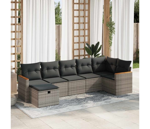 Set de sofás de jardín 7 pzas con cojines ratán sintético gris