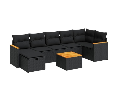 Set de sofás de jardín y cojines 8 piezas ratán sintético negro