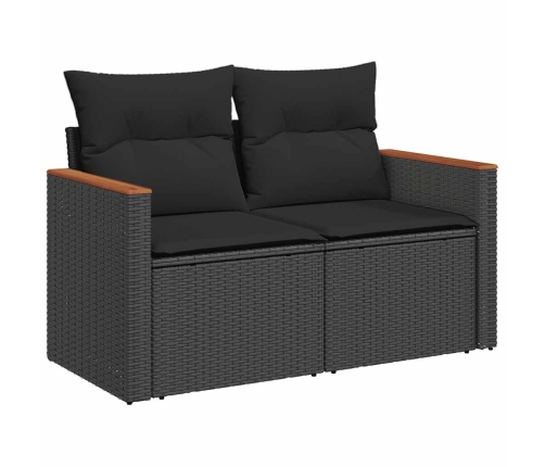 Set de sofás de jardín y cojines 8 piezas ratán sintético negro