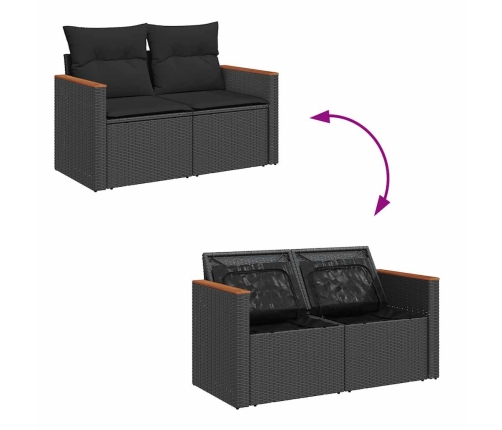 Set de sofás de jardín y cojines 8 piezas ratán sintético negro