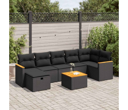 Set de sofás de jardín y cojines 8 piezas ratán sintético negro