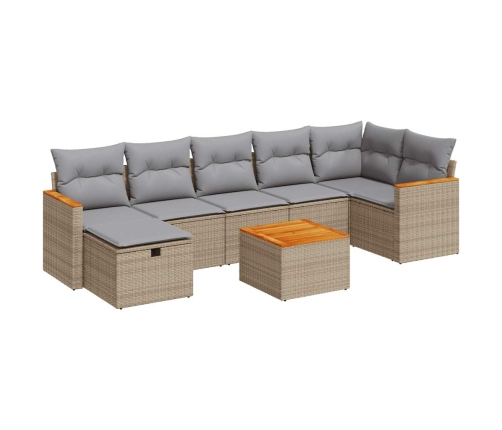 Set de sofás de jardín y cojines 8 piezas ratán sintético beige