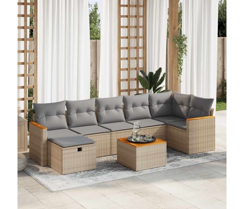 Set de sofás de jardín y cojines 8 piezas ratán sintético beige