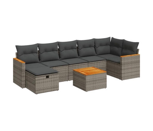 Set de sofás de jardín y cojines 8 piezas ratán sintético gris