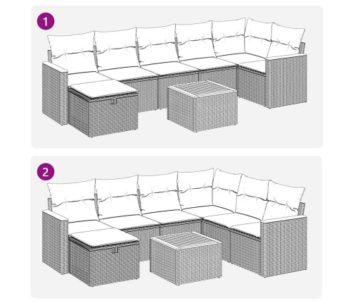 Set de sofás de jardín y cojines 8 piezas ratán sintético gris