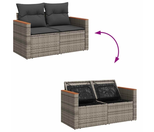 Set de sofás de jardín y cojines 8 piezas ratán sintético gris