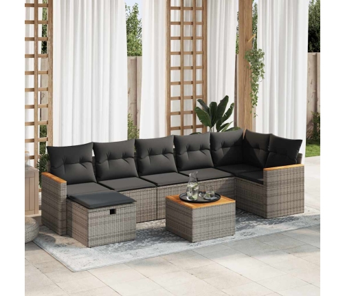Set de sofás de jardín y cojines 8 piezas ratán sintético gris