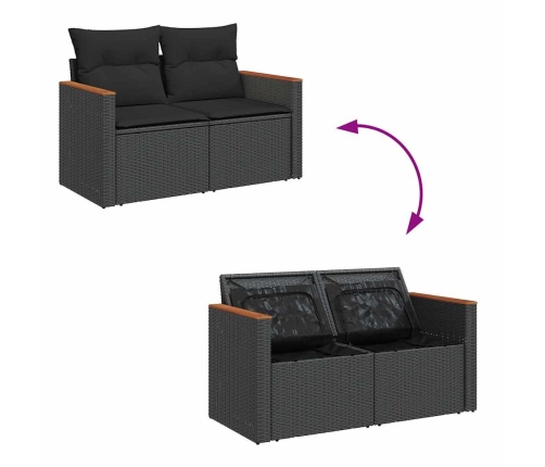 Set de sofás de jardín 6 piezas y cojines ratán sintético negro