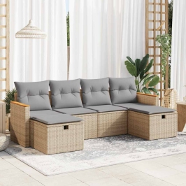 Juego de sofás jardín con cojines 6 pzas ratán sintético beige