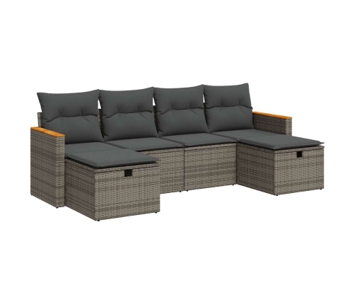 Set de muebles de jardín 6 pzas y cojines ratán sintético gris