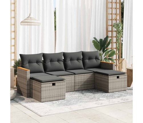 Set de muebles de jardín 6 pzas y cojines ratán sintético gris