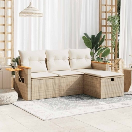 Juego de sofás jardín con cojines 4 pzas ratán sintético beige