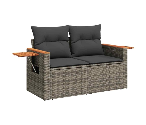 Set de sofás de jardín 4 pzas y cojines ratán sintético gris
