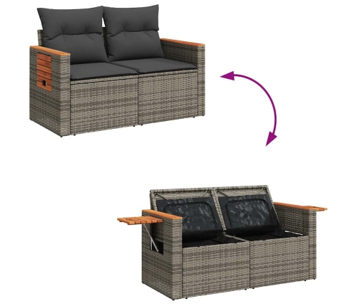 Set de sofás de jardín 4 pzas y cojines ratán sintético gris