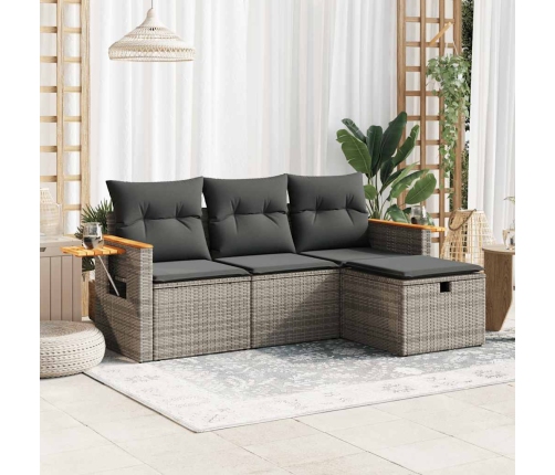 Set de sofás de jardín 4 pzas y cojines ratán sintético gris