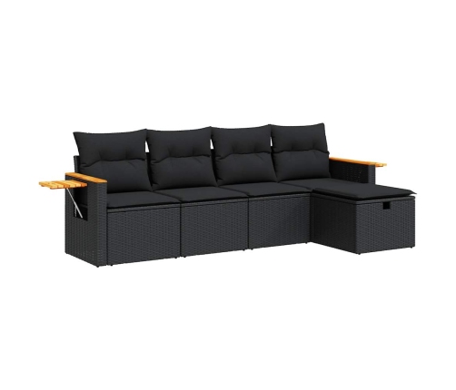 Set de muebles de jardín 5 pzas y cojines ratán sintético negro