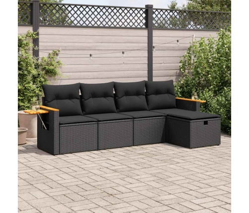 Set de muebles de jardín 5 pzas y cojines ratán sintético negro