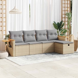 Juego de sofás jardín con cojines 5 pzas ratán sintético beige