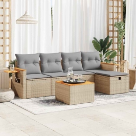 Juego de sofás jardín con cojines 6 pzas ratán sintético beige