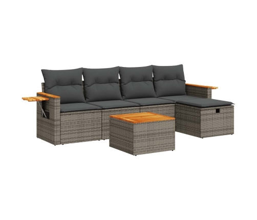 Set de muebles de jardín 6 pzas y cojines ratán sintético gris