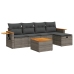 Set de muebles de jardín 6 pzas y cojines ratán sintético gris